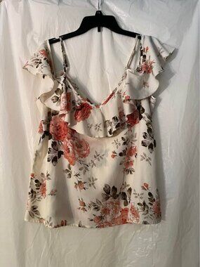 Emery Rose Floral Print Cold Shoulder Top, XL